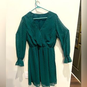 Emerald green long sleeved polkadot dress